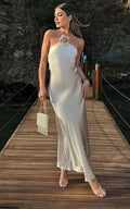 Harper Satin Halter Maxi Dress