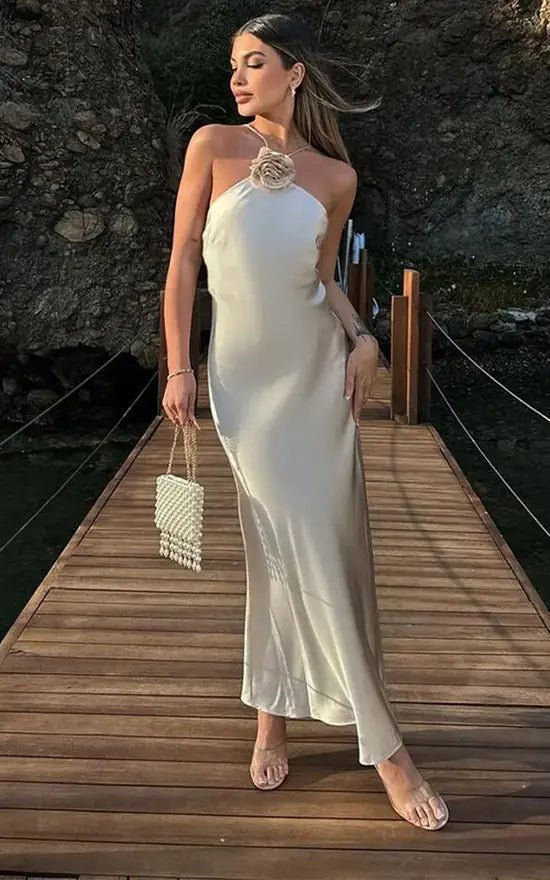 Harper Satin Halter Maxi Dress