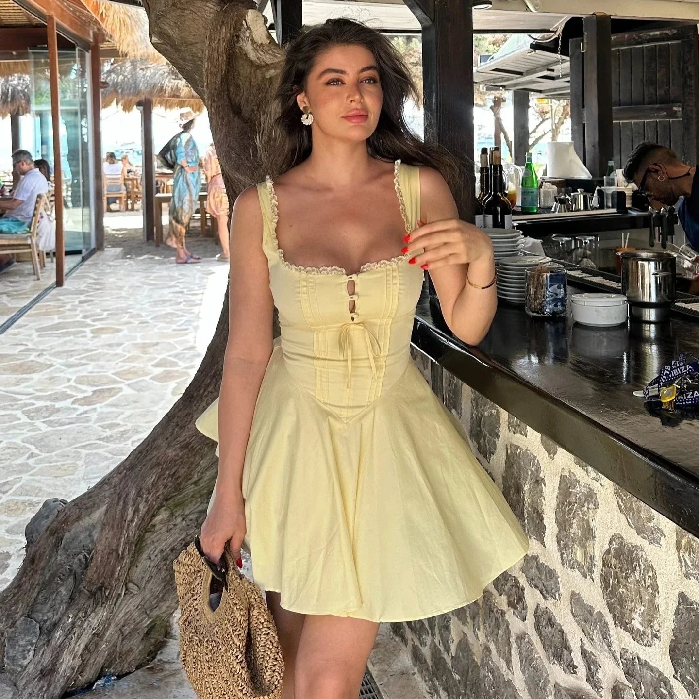 Jolie Flowy Lace Up Mini Dress