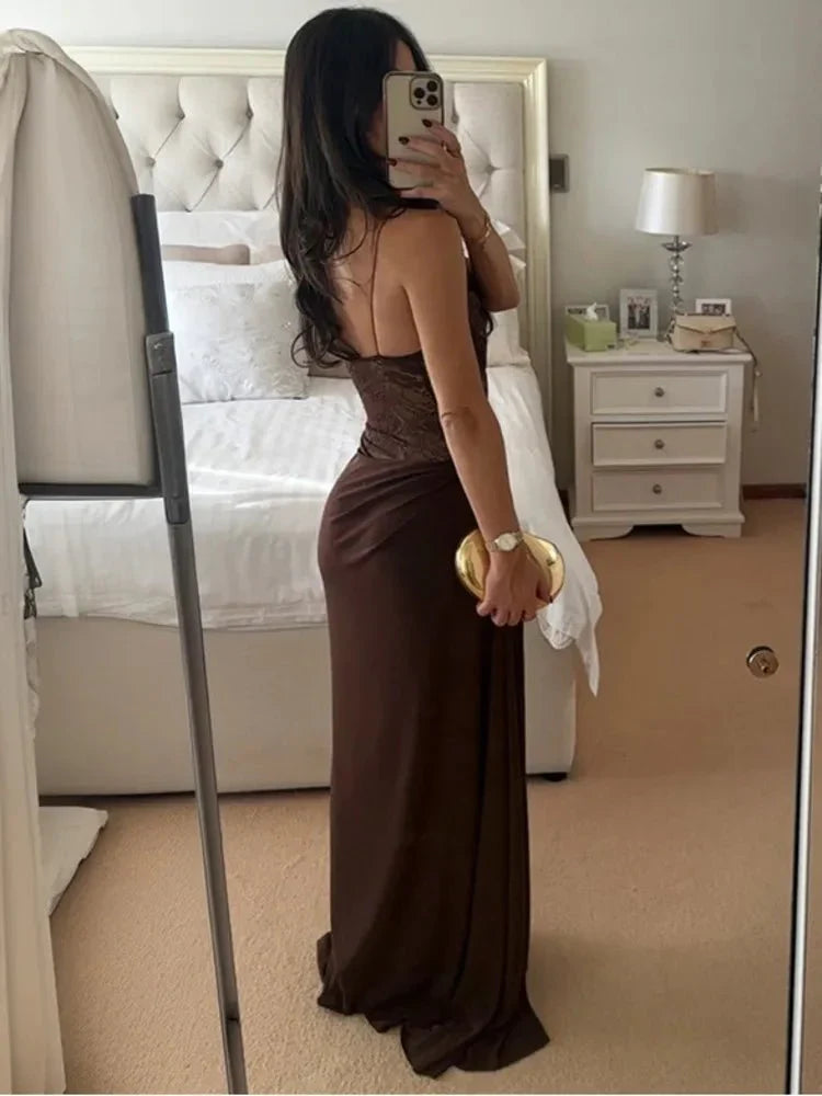 Olga One Shoulder Lace Maxi Dress