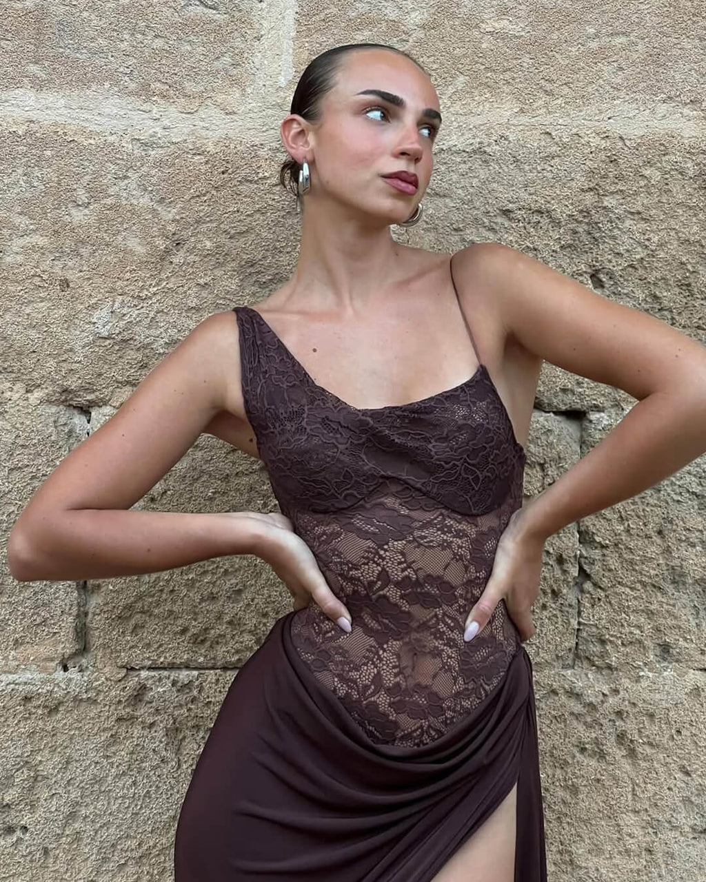 Olga One Shoulder Lace Maxi Dress