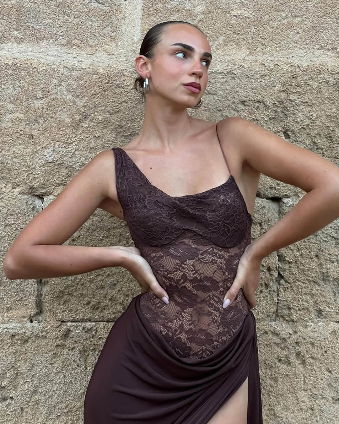 Olga One Shoulder Lace Maxi Dress