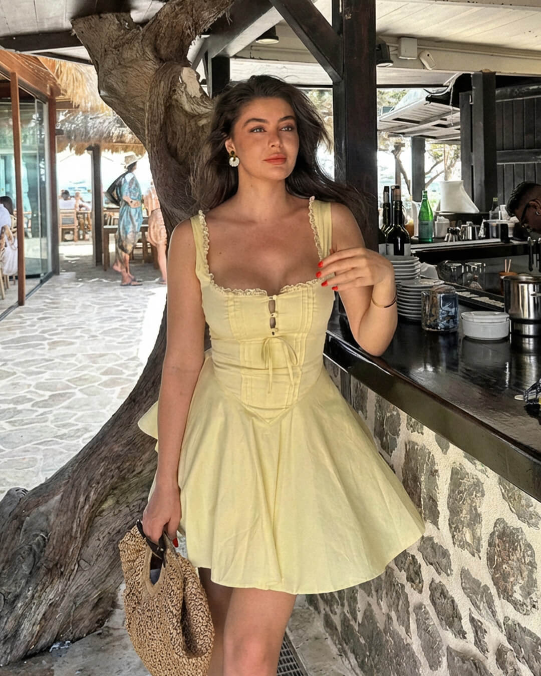 Rosa Lace-Up Back Mini Dress