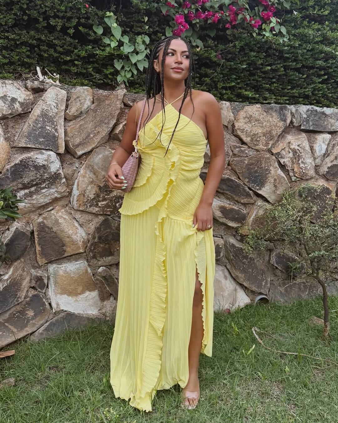Ruffa Halter Strap Ruffled Tule Dress