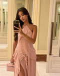 Ruffa Halter Strap Ruffled Tule Dress